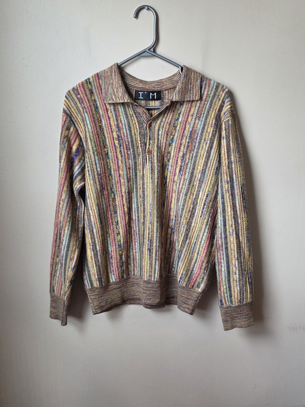 Multicolor Striped Knit Polo Sweater - Beige Base